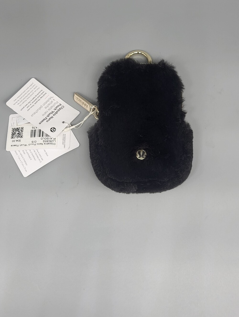 Lululemon Limited Edition Black Plush Fleece Clippable Nano Pouch